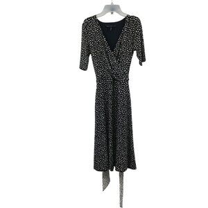 WHBM Faux Wrap Dress Short Sleeve Black/White Print Size 2 Belted